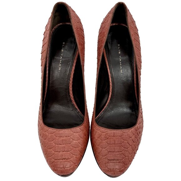 Elie Tahari Mika Antiqued Rose Python Platform Pumps | Luxury Minimalist 37/6.5 - Picture 11 of 16